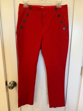 Anthropologie Essential Slim Red High-Waist Button Detail Pants